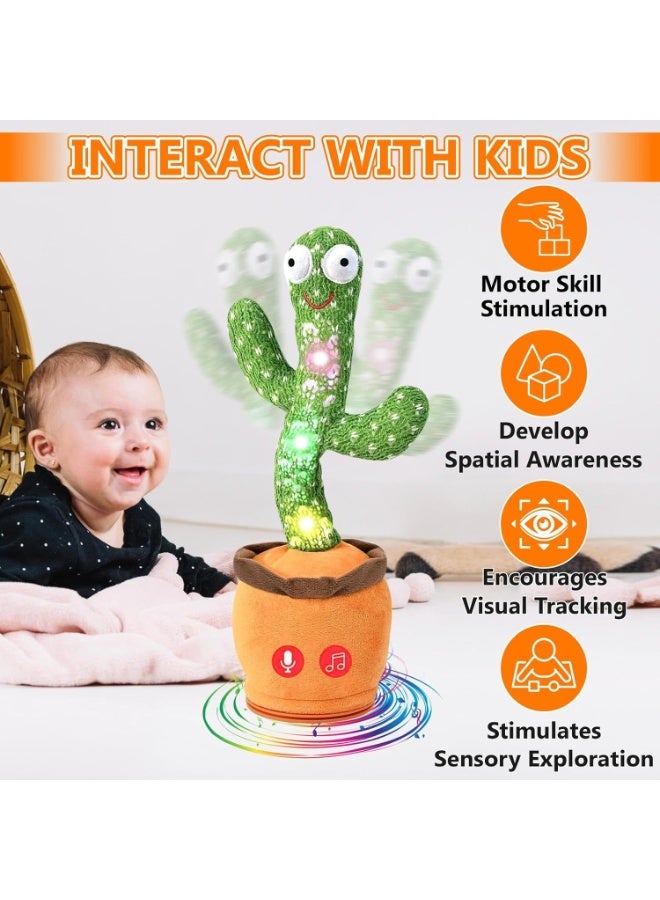 WAHA TOYS Dancing Cactus Toy with Singing, Talking & Mimicking Light Up Plush Toy Repeats What You Say Musical Baby Toy Gift for Boys & Girls - Image 3