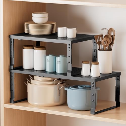 Asiingkel Metal Stackable Expandable Storage Shelf - Multi-Functional Home Storage Shelf, Suitable for Kitchen, Cabinet，Bathroom, Office, Garage, etc.（1PACK/Black/Large - Image 5