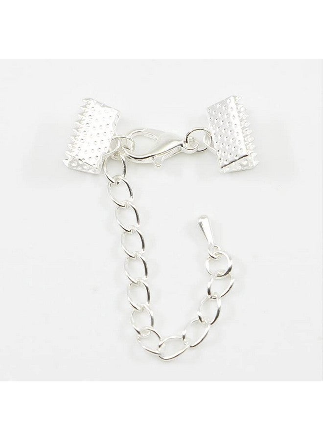 lasenersm 20 قطعة مشابك نهاية الشريط مع مشبك جراد البحر وسلسلة تمديد لمشابك حبل الشريط نهايات مسطحة مع مشبك جراد البحر وسلسلة تمديد لصنع المجوهرات 16 مم فضي - Image 4