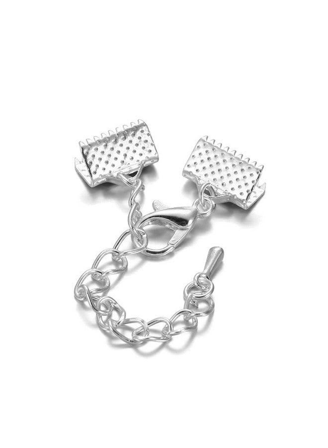 lasenersm 20 قطعة مشابك نهاية الشريط مع مشبك جراد البحر وسلسلة تمديد لمشابك حبل الشريط نهايات مسطحة مع مشبك جراد البحر وسلسلة تمديد لصنع المجوهرات 16 مم فضي - Image 1