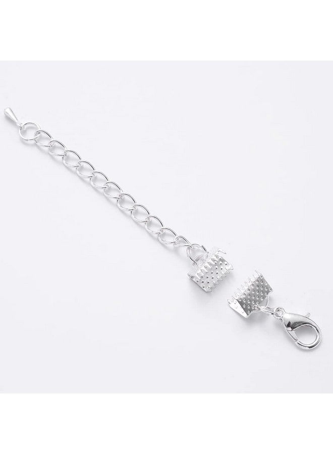 lasenersm 20 قطعة مشابك نهاية الشريط مع مشبك جراد البحر وسلسلة تمديد لمشابك حبل الشريط نهايات مسطحة مع مشبك جراد البحر وسلسلة تمديد لصنع المجوهرات 16 مم فضي - Image 5