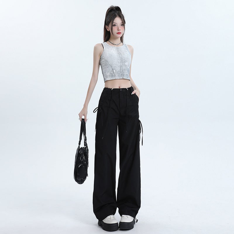Cracker Khaki Design Sensibility Bowcargo Pants Womens Straight-Leg Loose-Fit High-Waisted Slimming Casual Trousers Summer 2024 Pink Trousers  - Image 2