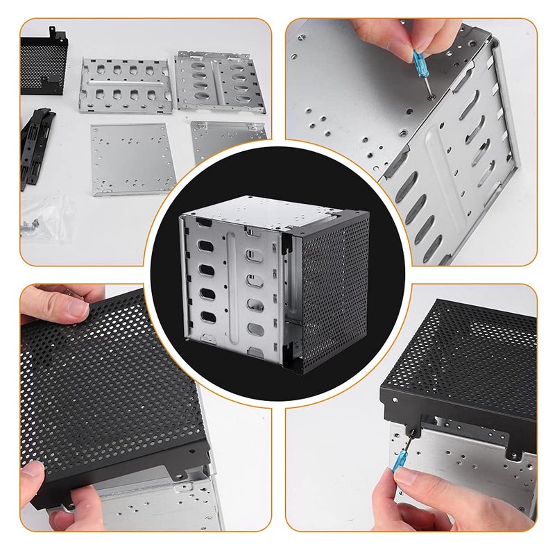 Calidaka Hard Drive Cage,Galvanized Steel Plate + ABS Plastic Cage Hard Drive Tray Rack with Fan Space,Adapter Rack Bracket for Computer SATA 5.25in to 5X 3.5 - Image 3