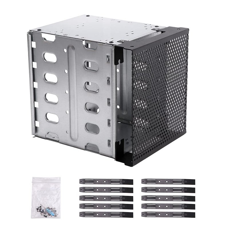 Calidaka Hard Drive Cage,Galvanized Steel Plate + ABS Plastic Cage Hard Drive Tray Rack with Fan Space,Adapter Rack Bracket for Computer SATA 5.25in to 5X 3.5 - Image 1