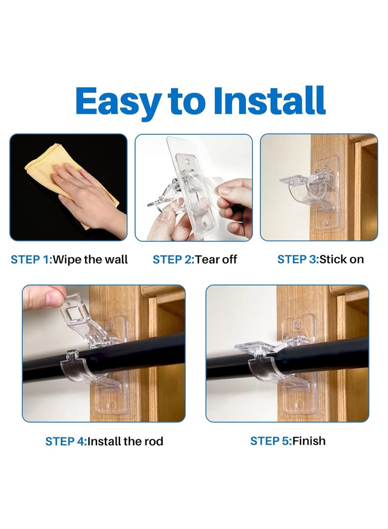 Oasisgalore 4-Pack No Drill Needed Curtain Rod Holders Brackets，Multipurpose Stick on Curtain Rod Hooks  - Image 4