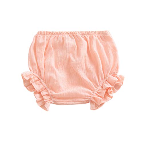 Noubeau Newborn Toddler Baby Girls Kids Cotton Linen Bloomer Shorts Diaper Cover (Pink, 9-12M) - Image 1