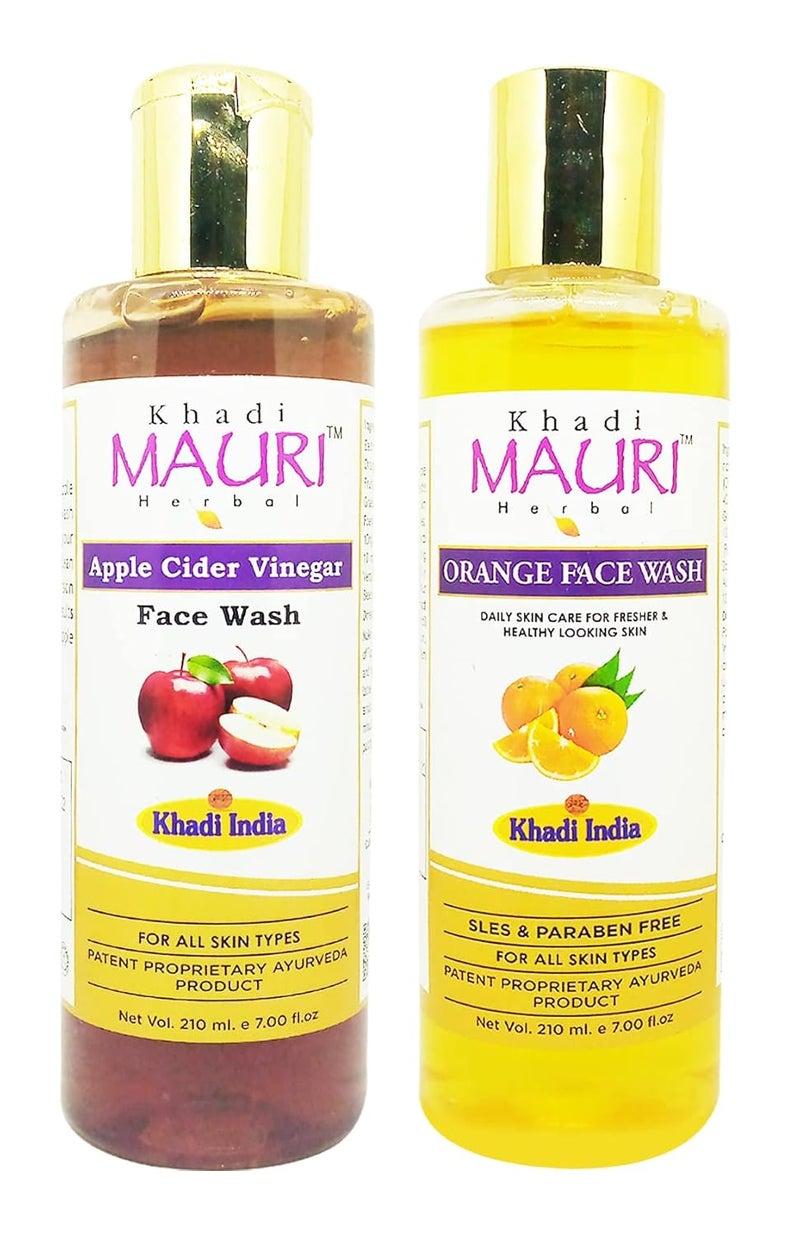 Khadi Mauri Apple Cider Vinegar Orange face wash Pack of 2 420ml - Image 1