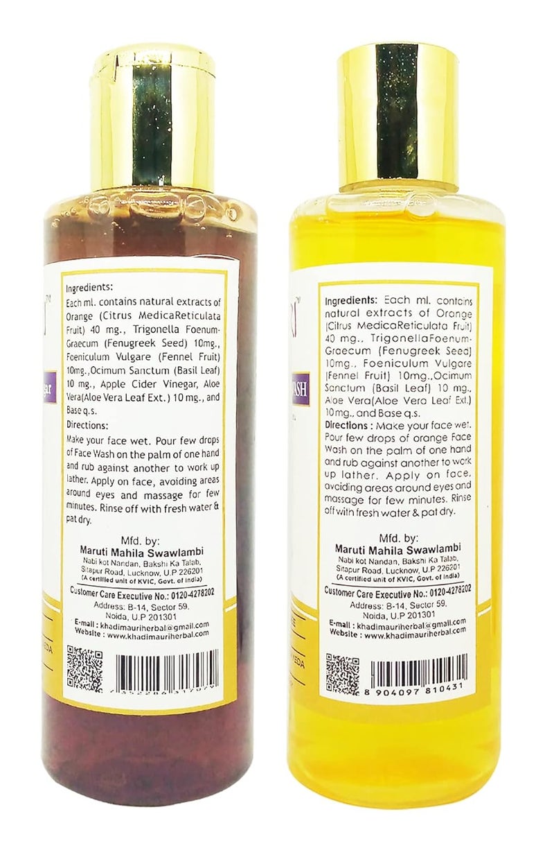 Khadi Mauri Apple Cider Vinegar Orange face wash Pack of 2 420ml - Image 2
