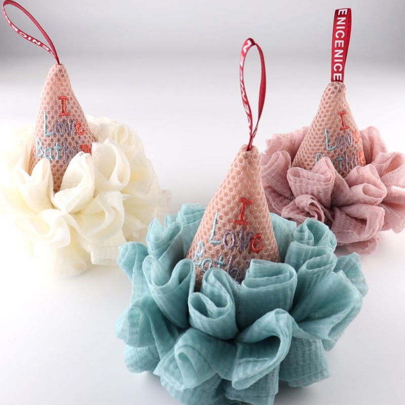 Beige Exfoliating Shower Sponge Ice Cream Shape Bath Loofah Mesh Ball - Image 4