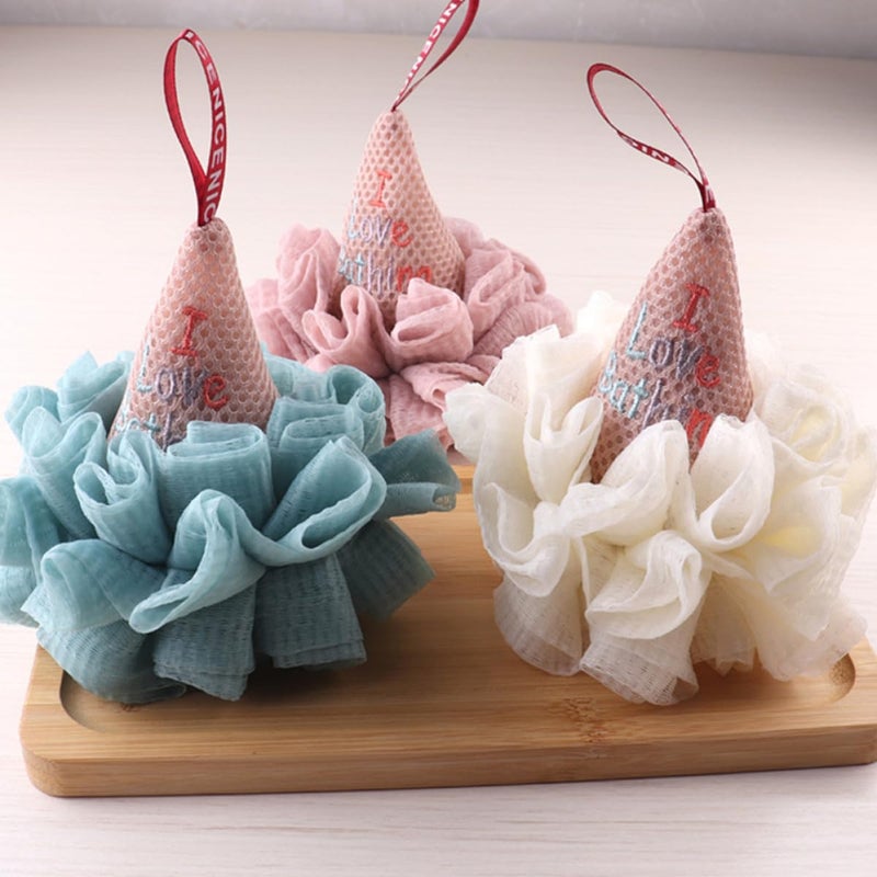 Beige Exfoliating Shower Sponge Ice Cream Shape Bath Loofah Mesh Ball - Image 5