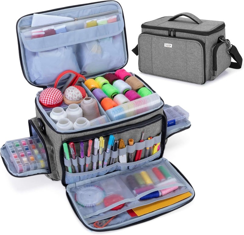 LUXJA High Capacity Sewing Accessories Organizer (Bag ONLY), Sewing Supplies Organizer with Shoulder Strap (Patent Design), Gray - Image 1