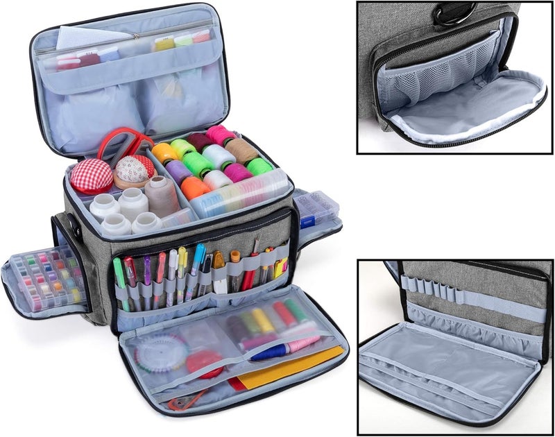 LUXJA High Capacity Sewing Accessories Organizer (Bag ONLY), Sewing Supplies Organizer with Shoulder Strap (Patent Design), Gray - Image 3