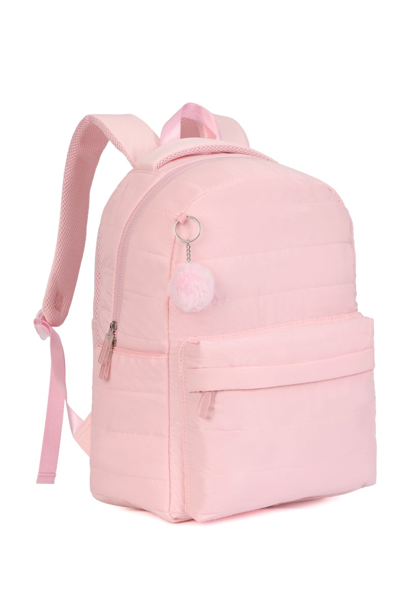 Pink Quilted Fabric School School Bagpack Set – Lightweight Backpack with Lunch Box & Pencil Case, Durable, Stylish Design for Girls, Adjustable Straps for Kids - Image 4