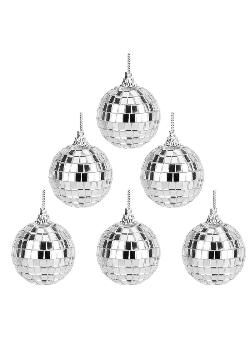 Excefore ديكور كرة ديسكو، 6 قطع من كرات مرآة عاكسة فضية لامعة مع سلسلة تعليق للحفلات، وأعياد الميلاد، وحفلات الزفاف، وتزيين الحفلات العائلية ومستلزماتها، وإكسسوارات ديكور السقف والديسكو - Image 1