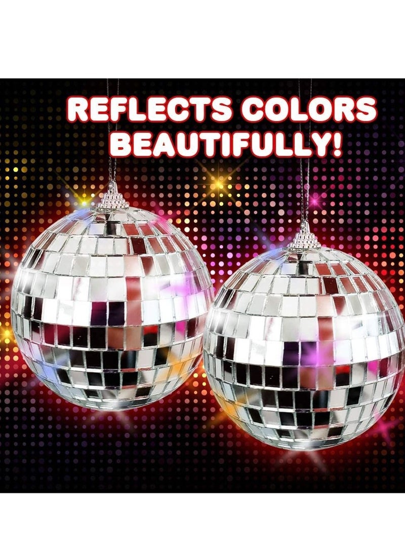 Excefore ديكور كرة ديسكو، 6 قطع من كرات مرآة عاكسة فضية لامعة مع سلسلة تعليق للحفلات، وأعياد الميلاد، وحفلات الزفاف، وتزيين الحفلات العائلية ومستلزماتها، وإكسسوارات ديكور السقف والديسكو - Image 5
