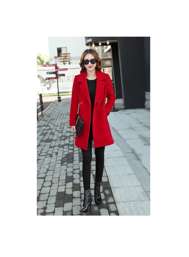 Loquat Squality  Breasted Long Coat Women Red - Image 1