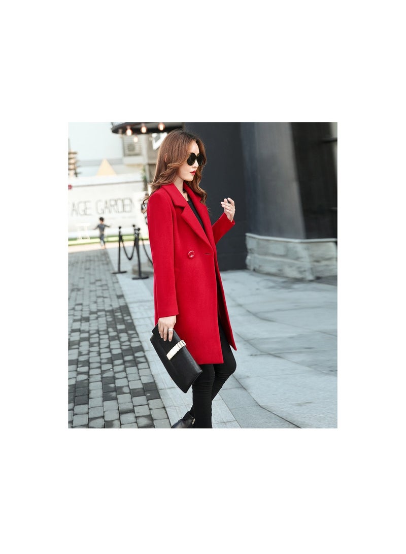 Loquat Squality  Breasted Long Coat Women Red - Image 2