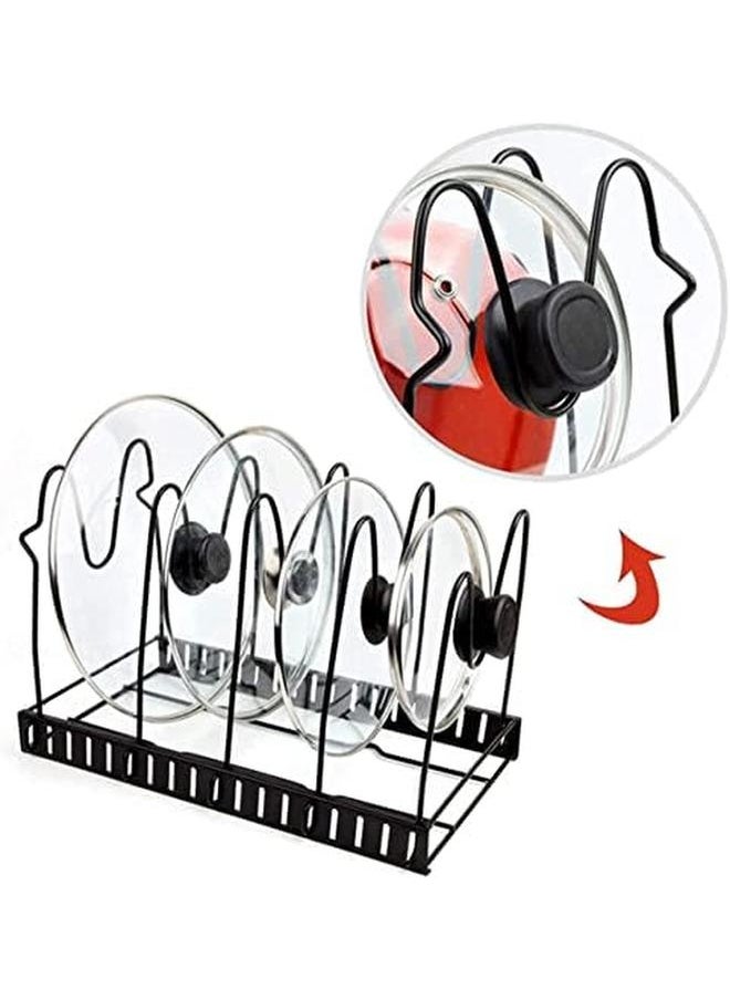 Eesyy Adjustable Pot Pan Organizer Rack Pot Holder Cookware Pot Lid Rack With 3 Diy Methods U Shape Groove 8 Tiers Pan Organizer Holder Black  - Image 4