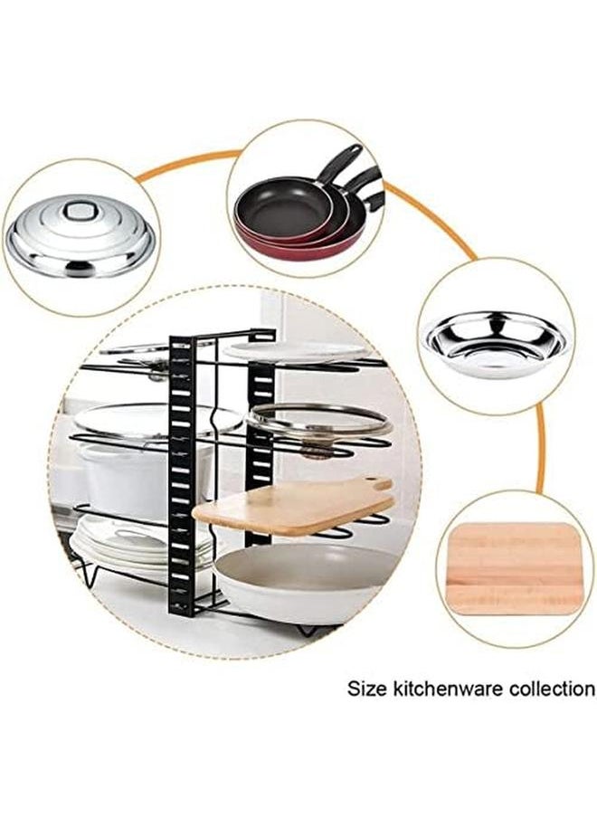 Eesyy Adjustable Pot Pan Organizer Rack Pot Holder Cookware Pot Lid Rack With 3 Diy Methods U Shape Groove 8 Tiers Pan Organizer Holder Black  - Image 2