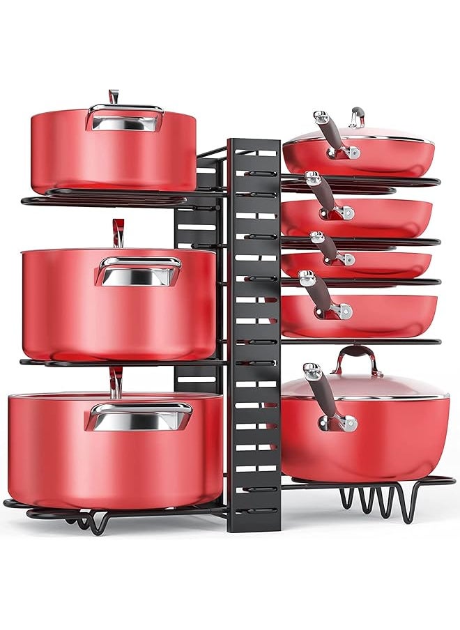 Eesyy Adjustable Pot Pan Organizer Rack Pot Holder Cookware Pot Lid Rack With 3 Diy Methods U Shape Groove 8 Tiers Pan Organizer Holder Black  - Image 1