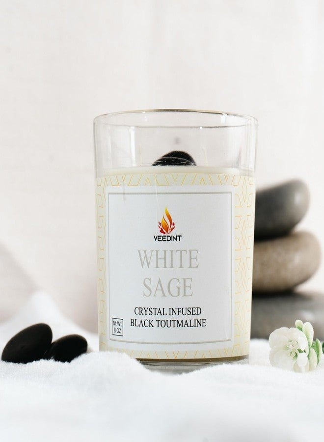 Veedint Candle Scented Candles, Jar Candle, Burn Time - 24 hrs, Metal Lid, 2 - Wick, Crystal Infused - White Sage - Image 1