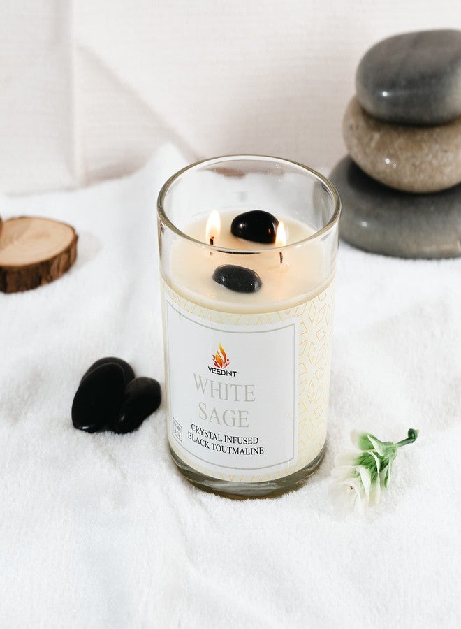 Veedint Candle Scented Candles, Jar Candle, Burn Time - 24 hrs, Metal Lid, 2 - Wick, Crystal Infused - White Sage - Image 3