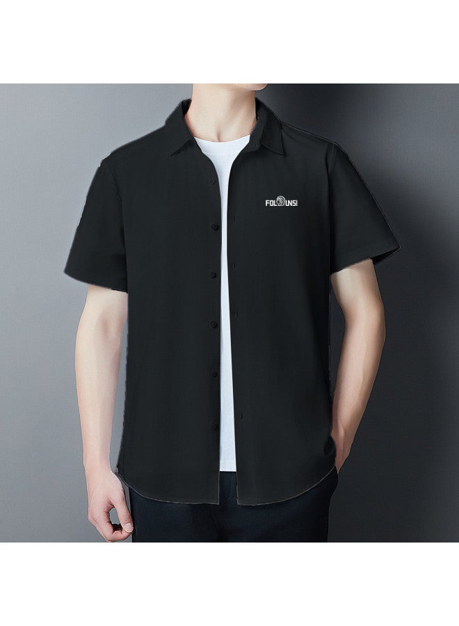 FOLUNSI men's Seamless Short-sleeve Summer Shirt With Open Collar - Business Casual Solid Color Shirt Jacket - Image 4