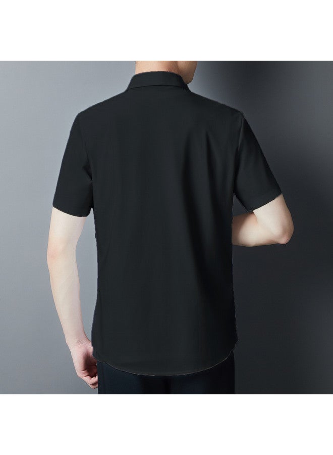 FOLUNSI men's Seamless Short-sleeve Summer Shirt With Open Collar - Business Casual Solid Color Shirt Jacket - Image 3