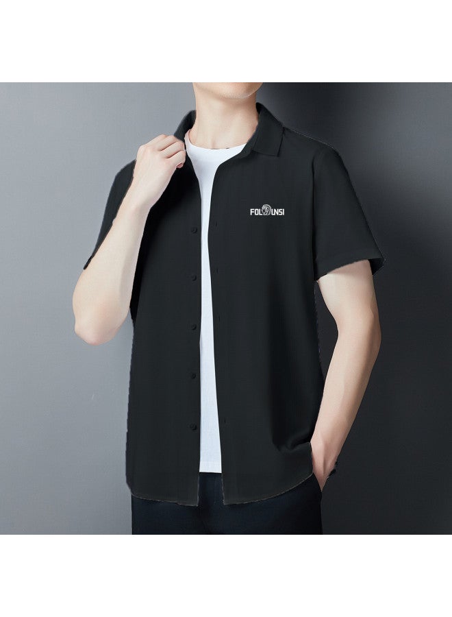 FOLUNSI men's Seamless Short-sleeve Summer Shirt With Open Collar - Business Casual Solid Color Shirt Jacket - Image 2