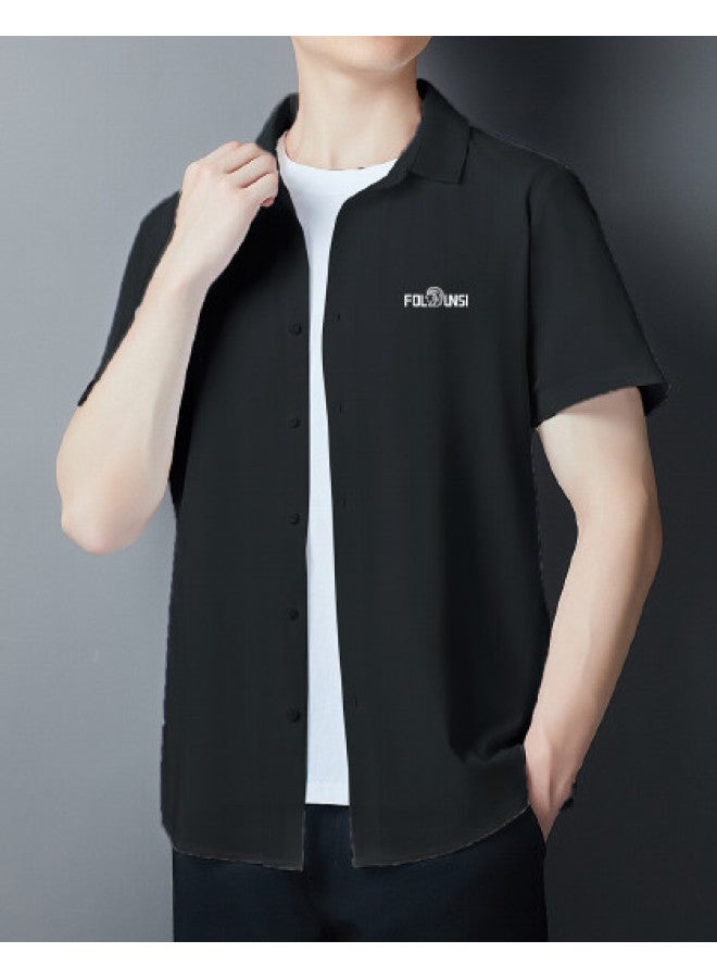 FOLUNSI men's Seamless Short-sleeve Summer Shirt With Open Collar - Business Casual Solid Color Shirt Jacket - Image 1