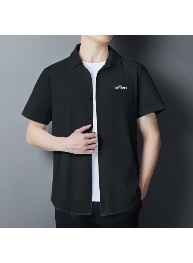 FOLUNSI men's Seamless Short-sleeve Summer Shirt With Open Collar - Business Casual Solid Color Shirt Jacket - Image 5