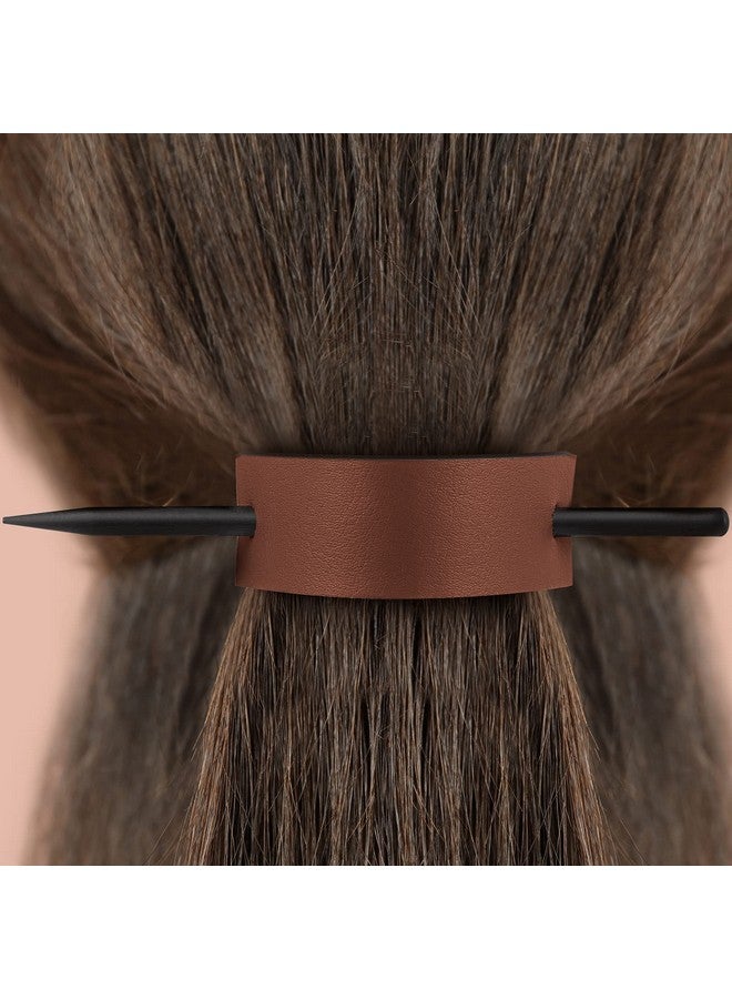 Luinabio 4 Pieces Leather Hair Barrette With Stick Leather Hair Accessories Hair Barrettes Stick Hair Clip Hair Stick Ponytail Hair Pin For Women Long Hair 4 Colors (Black Brown Wine Red Red) - Image 5