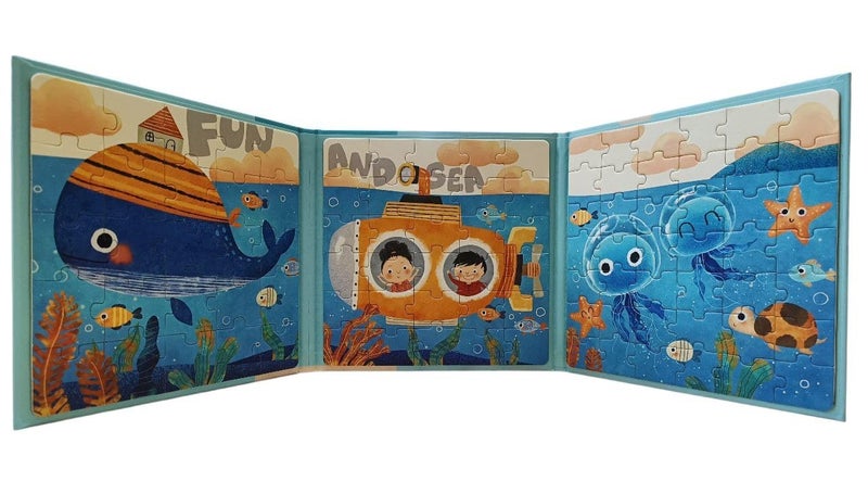 Magnetic Puzzles for Kids Ages 5 6 7 8 9, Three Wooden Jigsaw Puzzles 97 Piece, Underwater world Puzzles Book for Toddlers Party Favors for Girls and Boys, Travel Games and Toys for Kids