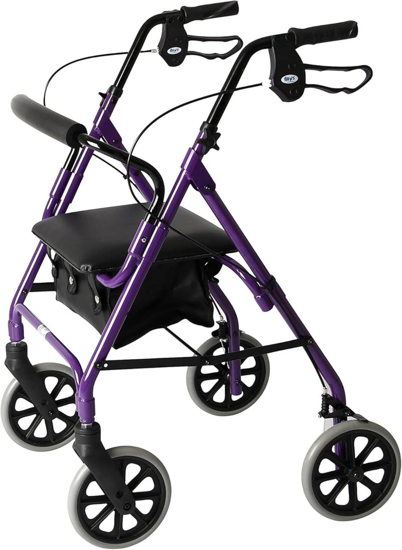 Days Lightweight Folding Rollator Walker Mobility Aids Adjustable Walking Frame with Padded Seat Lockable Brakes Ergonomic Handles Walking Aid Portable Walker for Elderly Medium Purple - Image 1