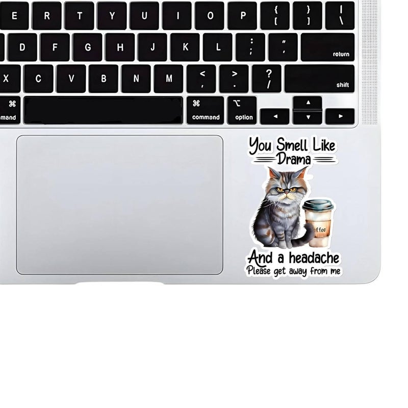 Funny Laptop Sticker Set – Cute Cat Illustration with Coffee Theme, Aesthetic Humor Design for Laptops, Set of 2 Stickers - Image 4