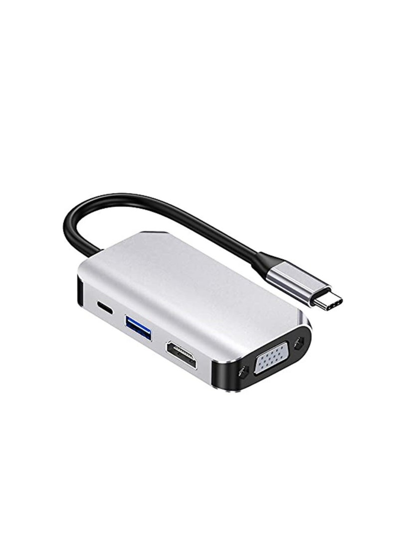 Captaintech SYOSI 4 in 1 USB Type C Hub Splitter Station,  Docking Dongle Multiport Adapter, Have UHD HDMI 4K@30Hz, VGA 1080P@60Hz, USB 3.0, USB C Fast Charging, 5Gbps Compatible with MacBook, iPad, Samsung, De - Image 1