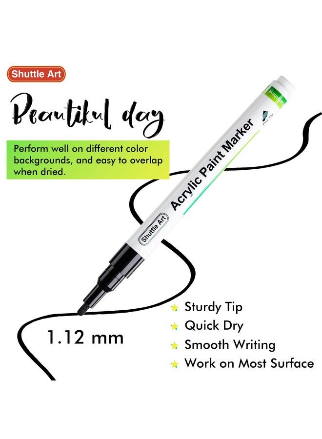 Shuttle Art Black Paint Pens20 Pack Fine Tip Acrylic Paint Penswaterbased Quick Dry Paint Markers For Rockwoodmetalplasticglasscanvasceramic - Image 2
