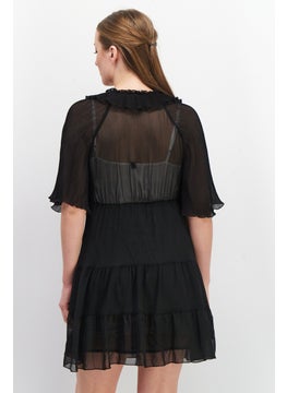 Mohito Women Pleated Detail Mini Dress, Black  - Image 2