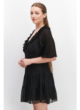 Mohito Women Pleated Detail Mini Dress, Black  - Image 3
