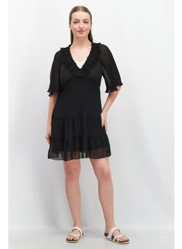 Mohito Women Pleated Detail Mini Dress, Black  - Image 4