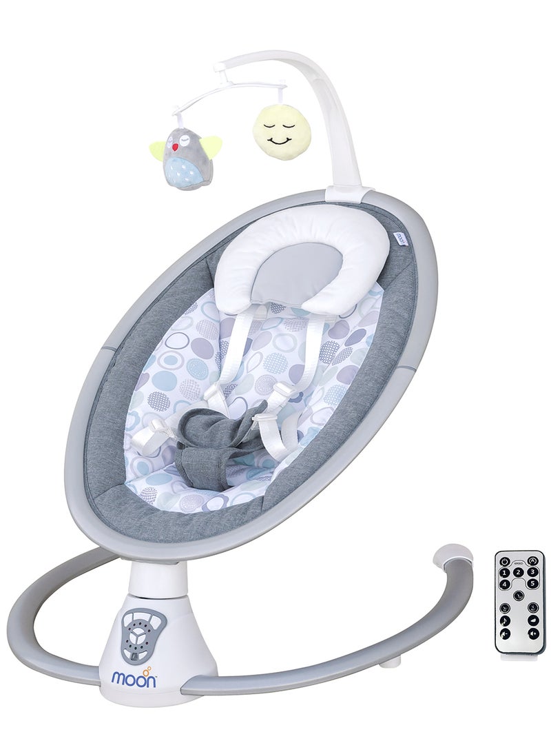Moon 5 Point Harness Baby Swing Circle, 0-6M, Holds Upto 9Kg With Remote Control - Grey - Image 1