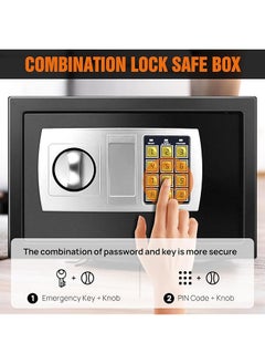 erorex Safe Box For Home Digital Money Safe Box With Pass Code And Keys Security Safe Box For Hotel Business 8.5L Small Safe Hidden Wall Safes For Hotel Office Buiness 31 X 20 X 20 Cm Black  - Image 3