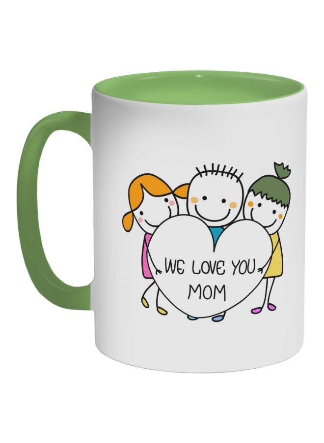 RYN We Love You Mom Printed Ceramic Coffee Mug Green/White/Yellow 325ml