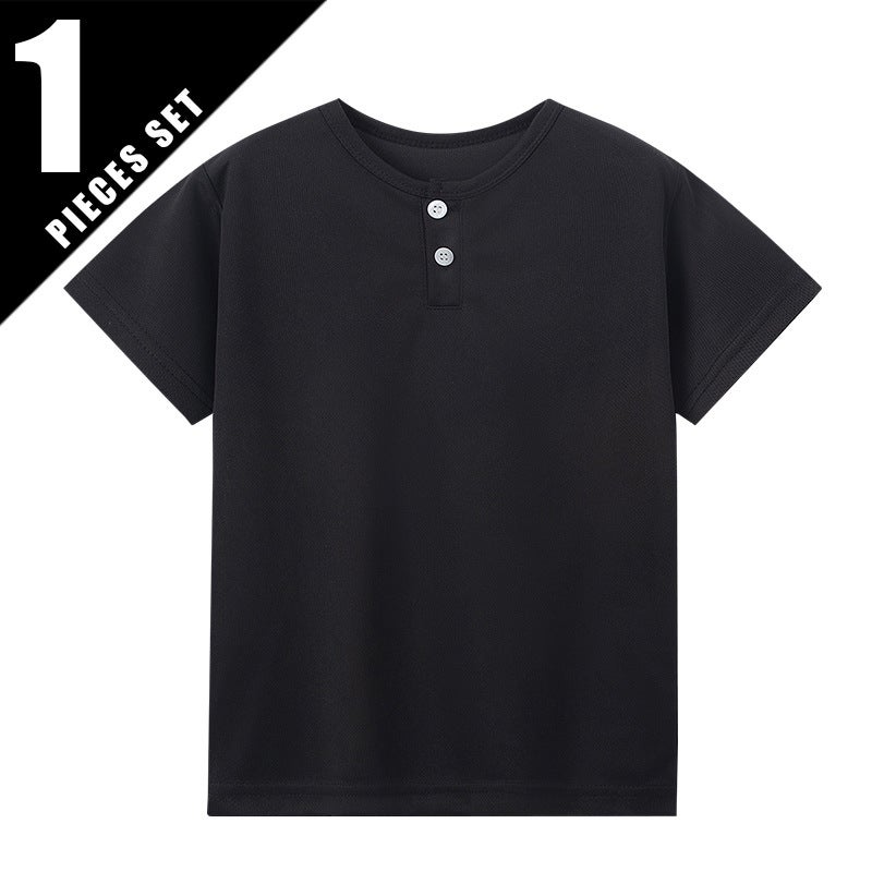 Overseas Platform For Summer Children Solid Color Button Henry Shirt Casual Boys Short-Sleeved Middle And Big Children T-Shirt - Image 1