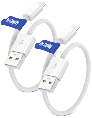 iMangoo USB A to USB C Cable for Carplay Car Play Cord for AppleiPhone 17 17e Air 16 16e 15 Pro Max1 ft Short Type C Data Braided Charger Charging Wire for Samsung S26 S25 S24Android Auto White 2 Pack - Image 1