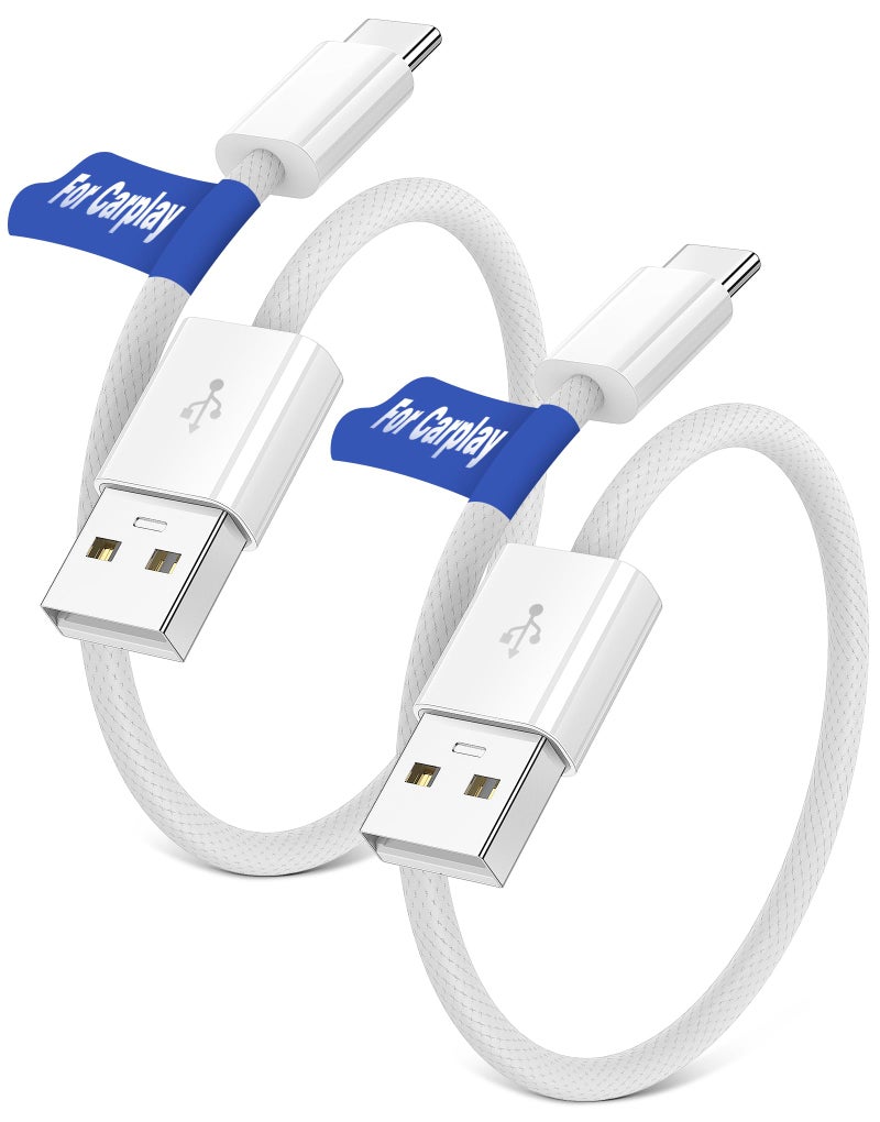 iMangoo USB A to USB C Cable for Carplay Car Play Cord for AppleiPhone 17 17e Air 16 16e 15 Pro Max1 ft Short Type C Data Braided Charger Charging Wire for Samsung S26 S25 S24Android Auto White 2 Pack - Image 2