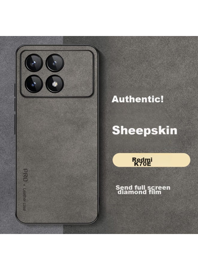 Shangsu, Suitable For Redmi K70E Phone Case, Redmi K70E Protective Cover, Shockproof, Full Lens Protection, Soft Shell, Simple Luxury, Lambskin Silicone Outer Case, For Women And Men, Leather Case, Gray - Image 1