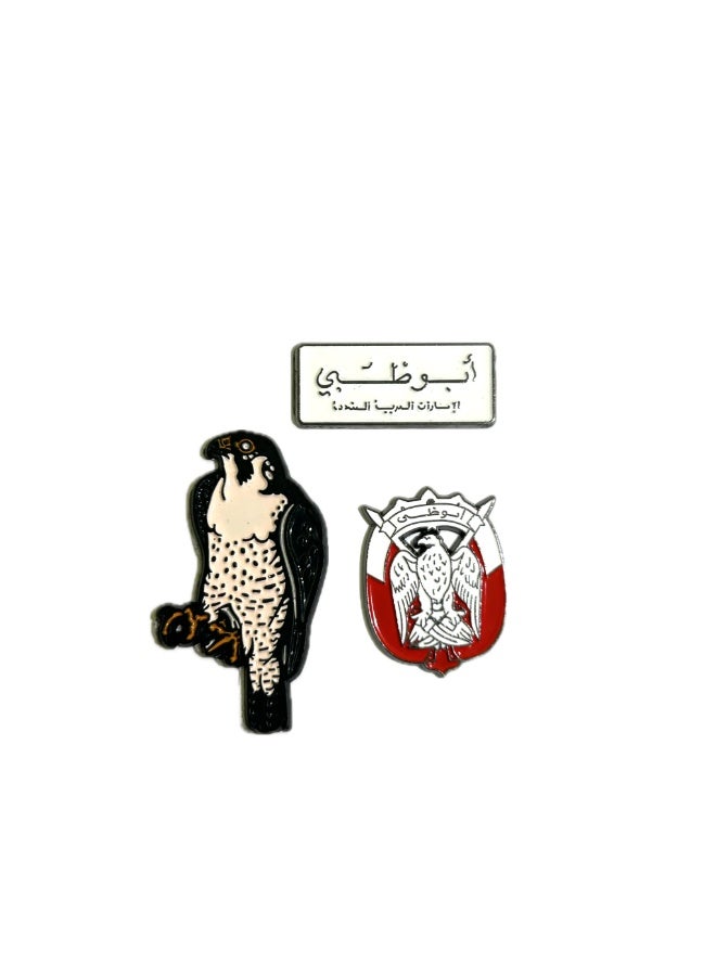 3 قطع من ملصقات معدنية - شعار أبوظبي، كلمة أبوظبي، شعار الصقر - معدن عالي الجودة للهواتف المحمولة وأجهزة الكمبيوتر المحمولة وحقائب الظهر والمزيد - Image 1