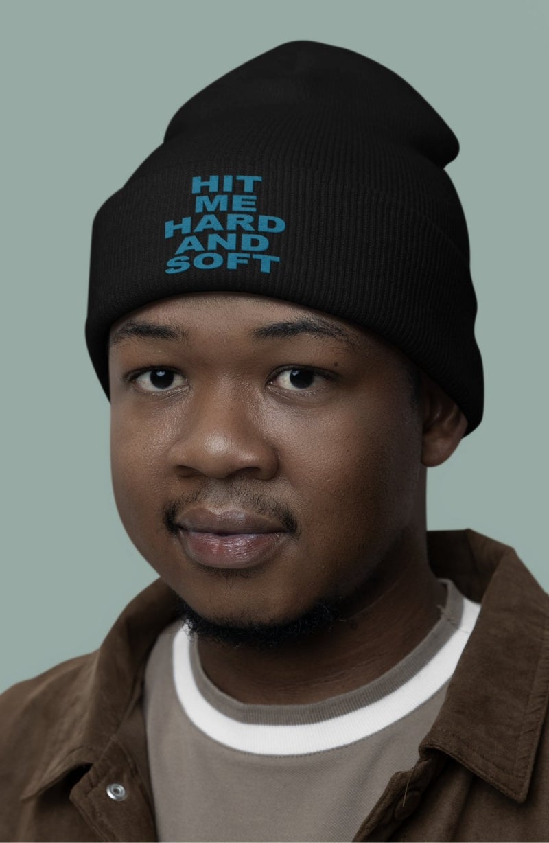 Fuddy Moda Unisex Hit Me Hard And Soft Written Folded Beanie, Billie Eilish Printed Outdoor Winter Hat - Image 1
