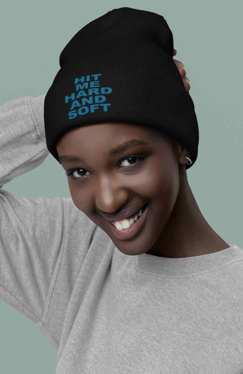 Fuddy Moda Unisex Hit Me Hard And Soft Written Folded Beanie, Billie Eilish Printed Outdoor Winter Hat - Image 4